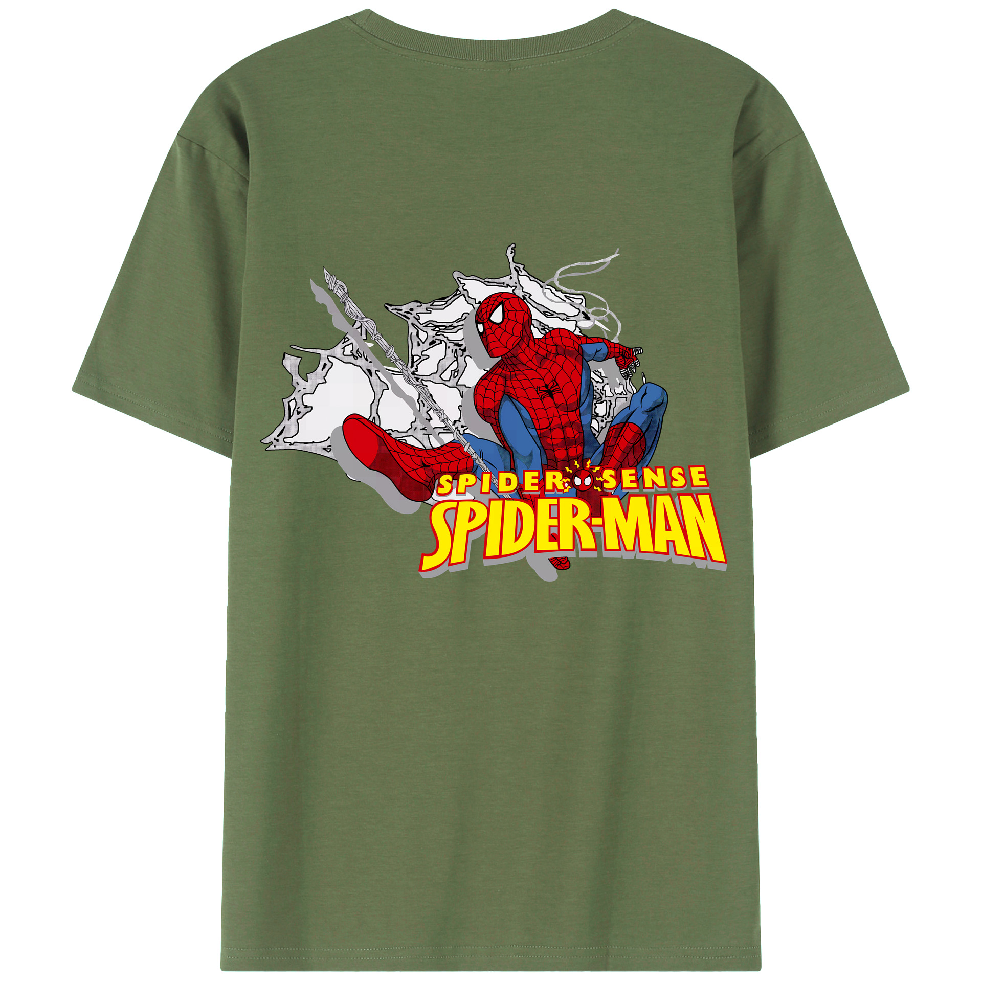 （画像用） Spider Man スパイダーマン 綿100％ メンズ半袖Tシャツ（バックプリント） 通気性